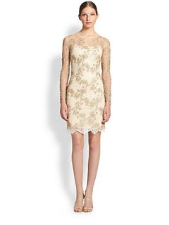 Notte by Marchesa Embroidered Illusion Dress   Gold