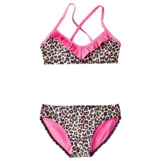 Girls 2 Piece Leopard Spot Bikini Swimsuit Set   Pink/Brown XS