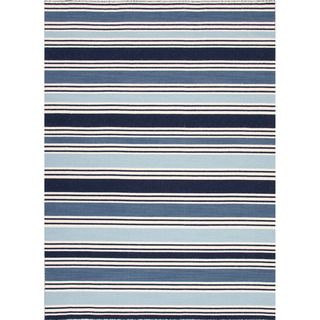Handmade Flat Weave Stripe Pattern Blue Latex free Rug (5 X 8)