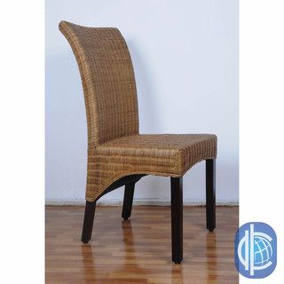 International Caravan Campbell Rattan Wicker Stained Finish Dining Chair With Mahogany Hardwood Frame (set Of 2)