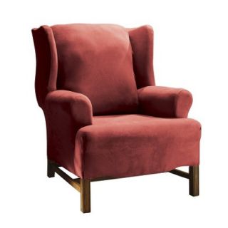 Sure Fit Stretch Suede Wing Chair Slipcover   Burgundy