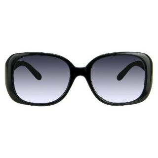 Womens Rectangle Sunglasses with Etched Temple   Black