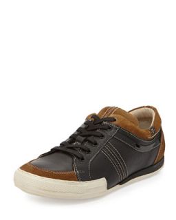 Derek Two Tone Leather Sneaker, Black/Tan