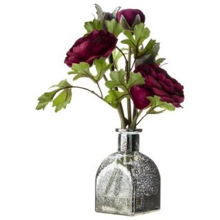 Threshold Artificial Arrangement Ranunculus in Mercury Glass Vase 10 Purple