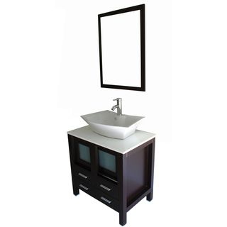 Kokols Modern Single Ceramic Sink With Cultured Marble Top Bathroom Vanity Cabinet Set Espresso Size Single Vanities