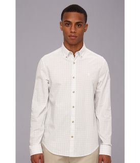 Original Penguin Heritage Fit L/S Mini Houndstooth Plaid Shirt Mens Long Sleeve Button Up (White)