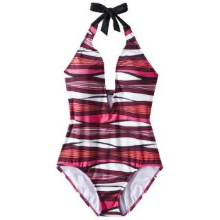 Clean Water Womens Stripe 1 Piece Swimsuit  Pink XS