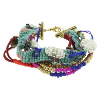 Womens Multicolor Strand Friendship Bracelet with Floral Beads and Seed Beads  