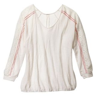 Womens Plus Size Long Sleeve Lace Top   Cream 2