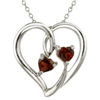 Sterling Silver Garnet Hearts Necklace