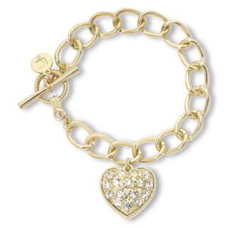 LIZ CLAIBORNE Gold Tone Crystal Heart Charm Boxed Bracelet, Clear