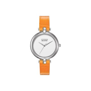 Citizen Eco Drive Womens Silver Tone Orange Leather Strap Watch EM0250 01A