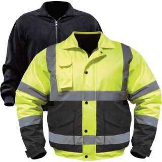 Class 3 High Visibility 3 in 1 Bomber Jacket with Teflon   Lime/Black, Medium,