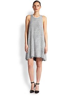 T by Alexander Wang Leather Trimmed Crepe Melange Trapeze Dress   Ink And Ivory