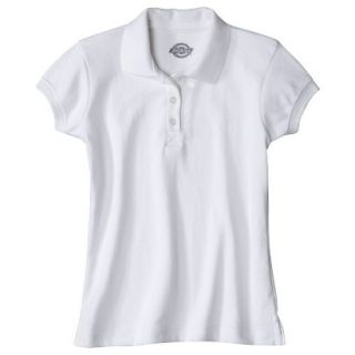 Dickies Girls School Uniform Short Sleeve Interlock Polo   White 5/6
