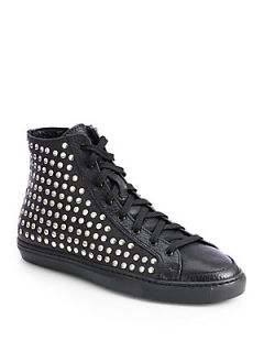 Burberry Cattell Studded Leather High Top Sneakers   Black