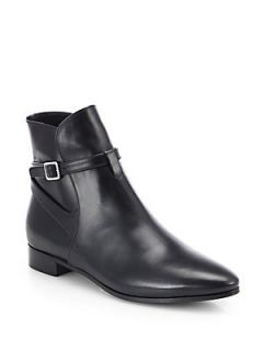 Prada Leather Buckle Moto Ankle Boots