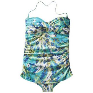 Clean Water Womens 1 Piece Floral Print Swim Dress  Blue L