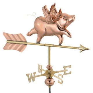 Good Directions Flying Pig Garden Weathervane   Polished Copper w/Garden Pole