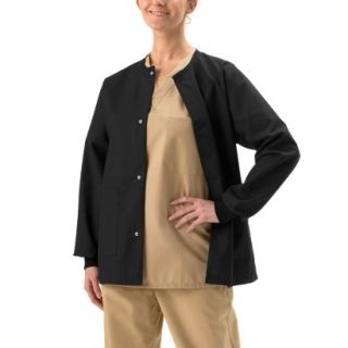 Medline Unisex Snap Front Warm Up Jacket with Two Pockets   Black (Small)