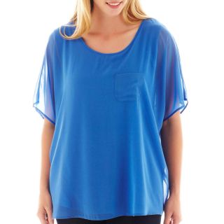 Alyx By Artisan Short Sleeve Chiffon Pocket Tee   Plus, Blue, Womens