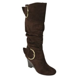 Womens Glaze by Adi Faux Suede Buckle Accent Tall Boot   Brown (9)