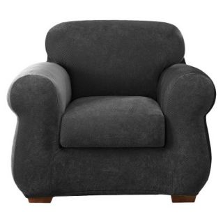 Sure Fit Stretch Pique 2 pc Chair Slipcover   Black