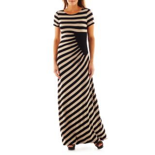 Ice Trulli Short Sleeve Striped Maxi Dress, Black/Tan