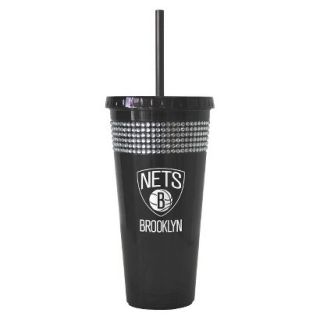 Boelter Brands NBA 2 Pack Brooklyn Nets Bling Straw Tumbler   Black (22 oz)