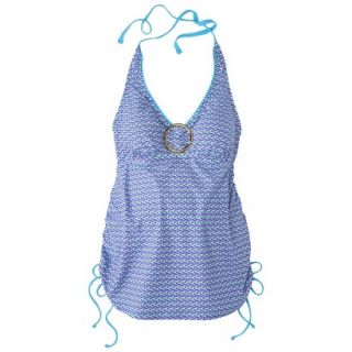Womens Maternity Cinched Halter Tankini Swim Top   Turquoise/White XS