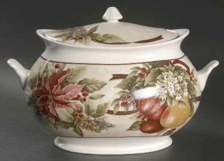 222 Fifth (PTS) Yuletide Celebration Tureen &  Lid, Fine China Dinnerware   Red