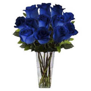 Fresh Cut Blue Tinted Roses with Vase   12 Stems
