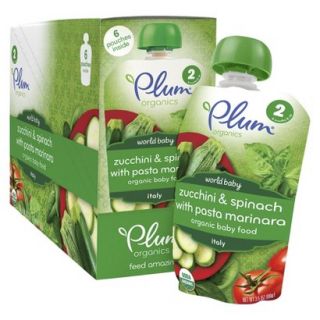 Plum Organics World Baby Zucchini & Spinach with Pasta Marinara   3.5oz (6 Pack)