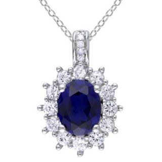0.02 CT. T.W. Diamond And Sapphire Silver Pendant with Chain   Silver