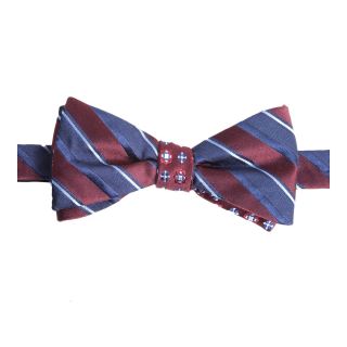 Stafford Derby Stripe and Stable Medallion Reversible Pre Tied Bow Tie, Wine,