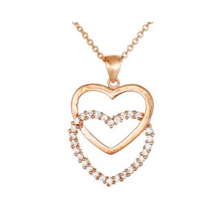 Bridge Jewelry Cubic Zirconia Rose Tone 2 Heart Pendant
