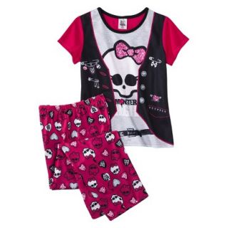 Monster Chic Girls 2 Piece Short Sleeve Pajama Set   Pink S