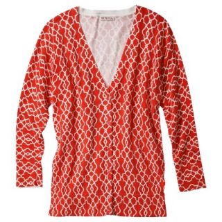 Merona Petites 3/4 Sleeve V Neck Cardigan Sweater   Orange Print XSP