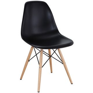 Black Plastic Side Chair With Wooden Base