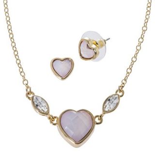Lonna & Lilly Heart Necklace and Earring Set with Stone   Gold/Pink