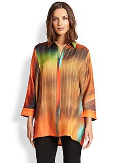 Josie Natori Oversized Silk Twill Shirt  