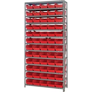 Quantum Storage 60 Bin Shelf Unit   12 Inch x 36 Inch x 75 Inch Rack Size, Red