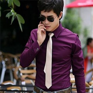 Mens Shirt Business Dress Shirt Leisure Pure Color Long Sleeve Mens Top