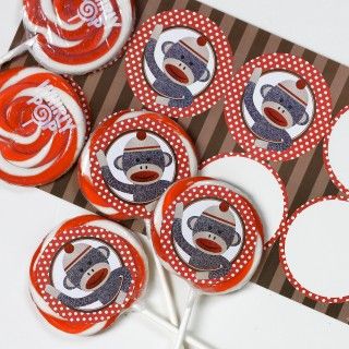 Sock Monkey Red Large Lollipop Sticker Kit