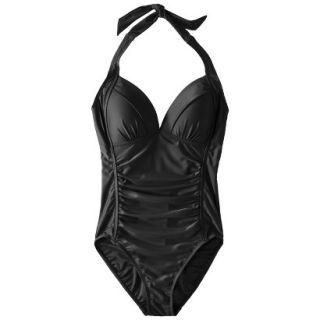 Merona Womens Halter 1 Piece Swimsuit  Black M