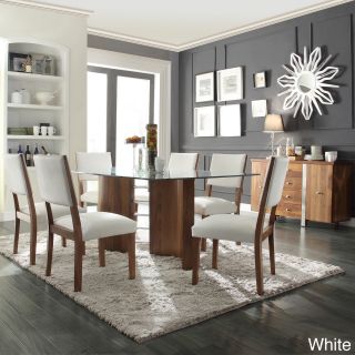Inspire Q Tama Walnut Wave Base Faux Leather Upholstered 7 piece Dining Set
