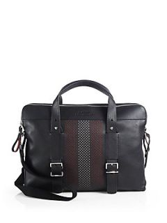 Bally Perforated Leather Briefcase   Black