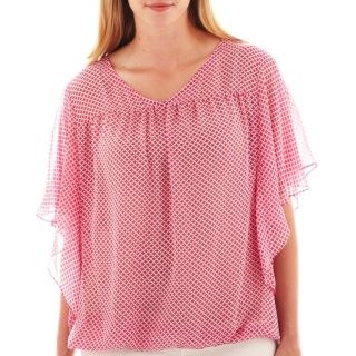 A.N.A Flutter Sleeve V Neck Blouse   Plus, Pink