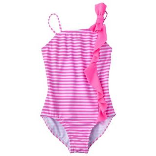Girls 1 Piece Ruffled Asymmetrical Swimsuit   Pink L