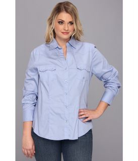Roper Plus Size 9035 Solid Poplin   Peri Womens Long Sleeve Button Up (Blue)